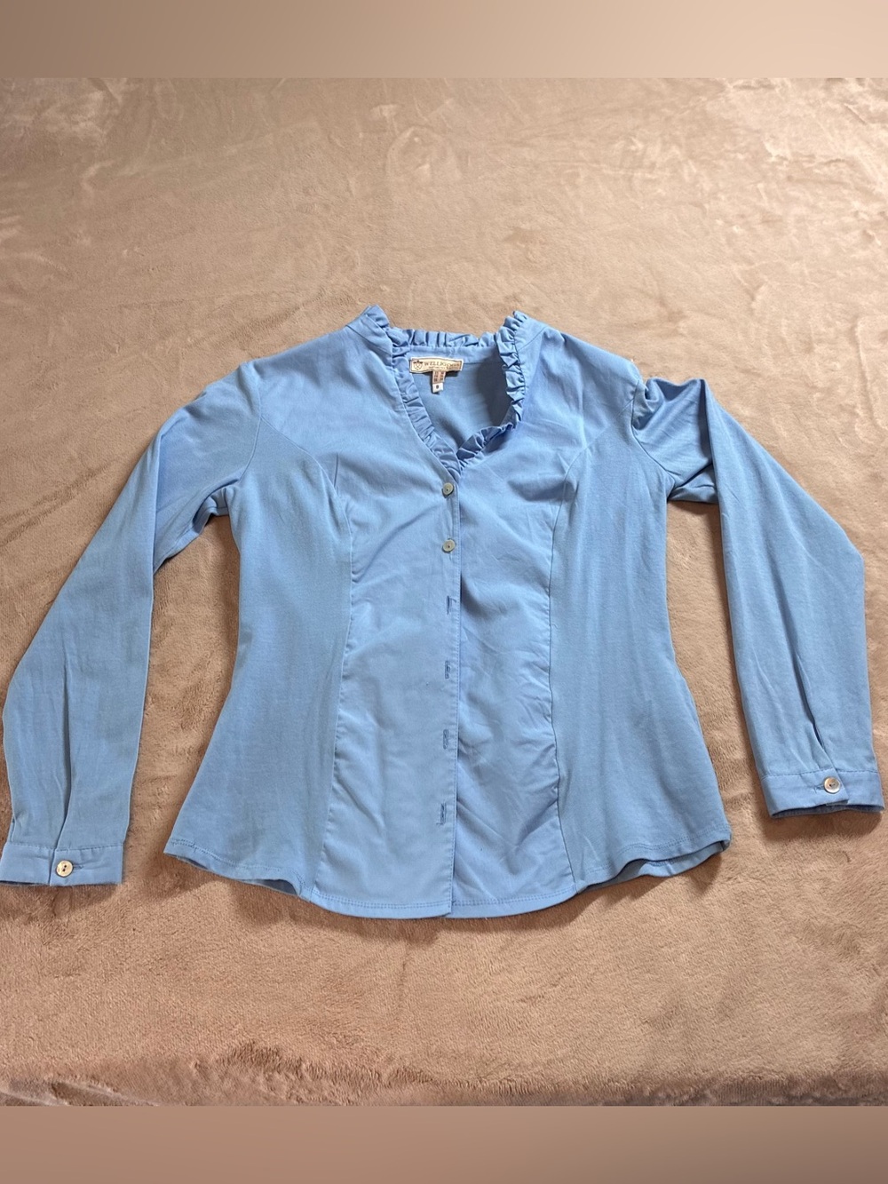 Welligogs Cassandra Maya Blue Ruffle Blouse British Equestrian Women 8 Old Money